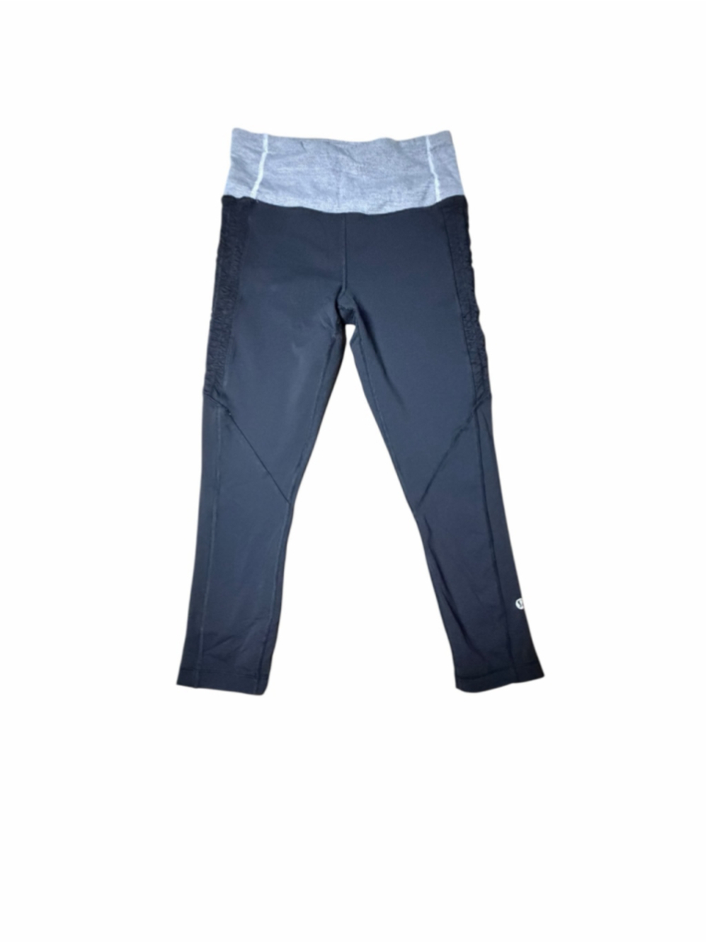 LULULEMON Run Inspire Crop Leggings Black Striped Grey Waist Size 4 Activewear - Picture 4 of 7